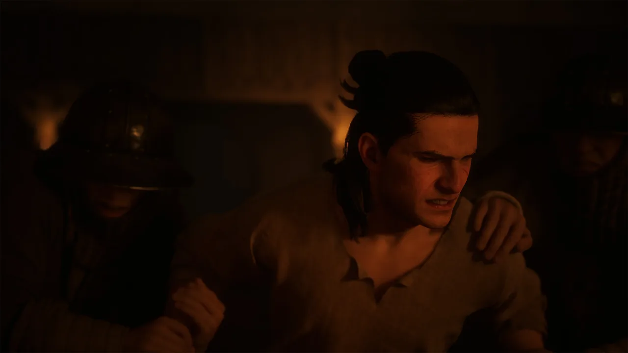 Coen held by castle guards before Lord Brencis in the stronghold.
